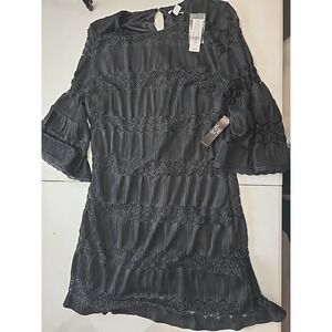 NEW YORK & CO NY & CO Womens Bell Sleeves Black Lined Lace Dress‎ Large NWT